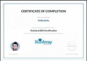 BlueArrays Academy Tech SEO certificate