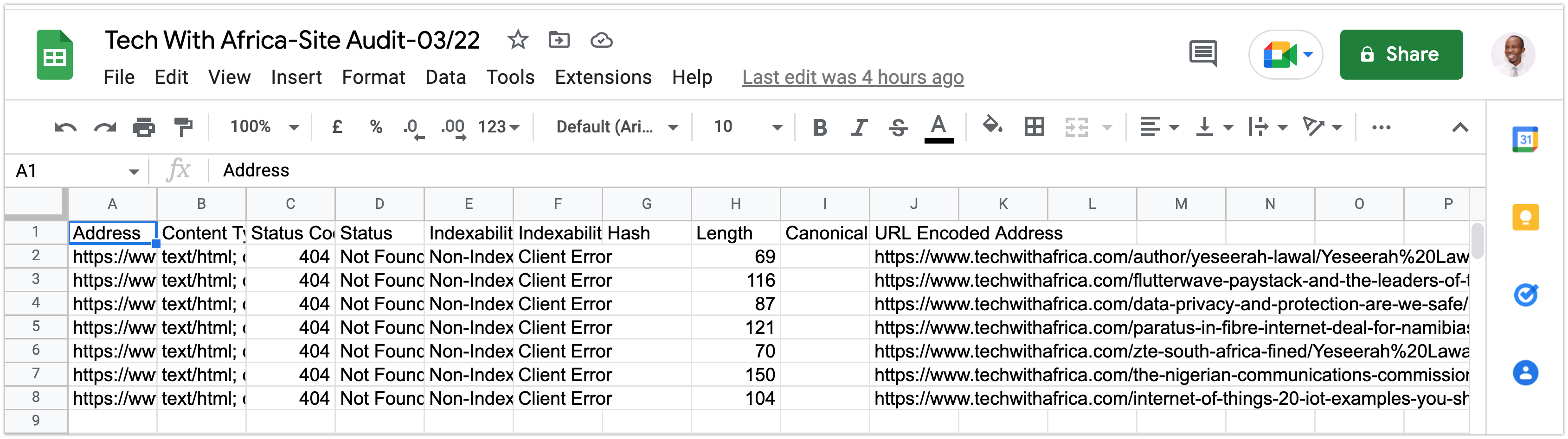 Tech With Africa Response Codes on Google Sheets